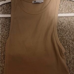 Zara Sleeveless Ribbed Tank Top in Tan